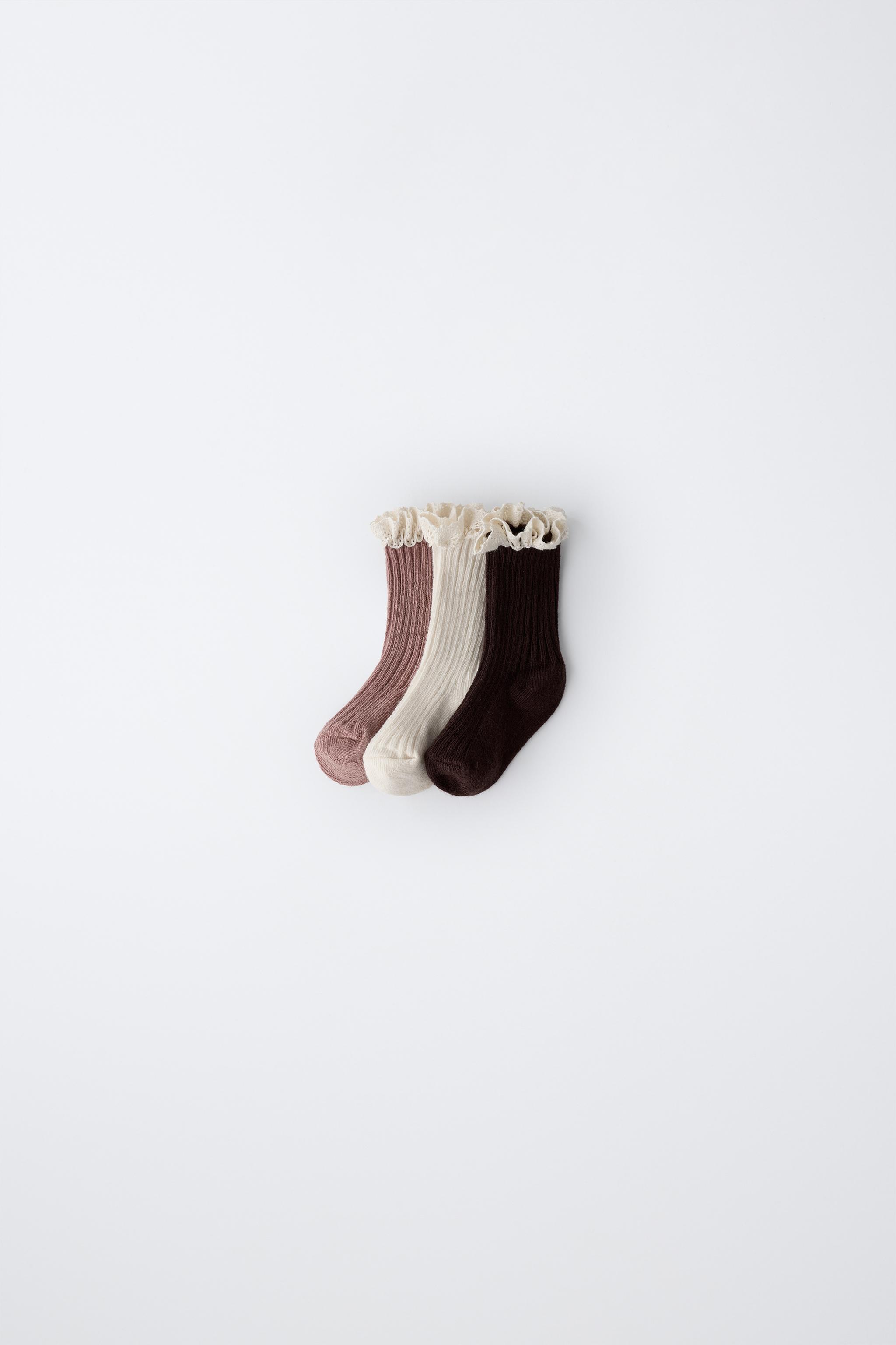 3-PACK OF LACE LONG SOCKS — Pink