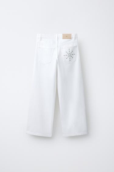 STUDDED WIDE-LEG JEANS - Ecru by Zara - Image 1