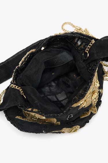 FLORAL EMBROIDERY BUCKET BAG - Black by Zara - Image 4