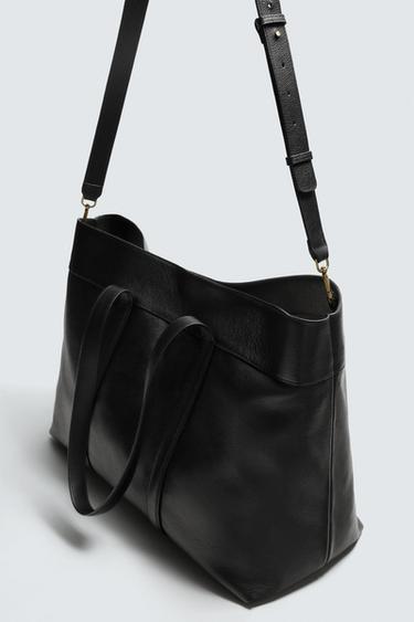 Zara LEATHER SHOPPER BAG - LIMITED EDITION - Black
