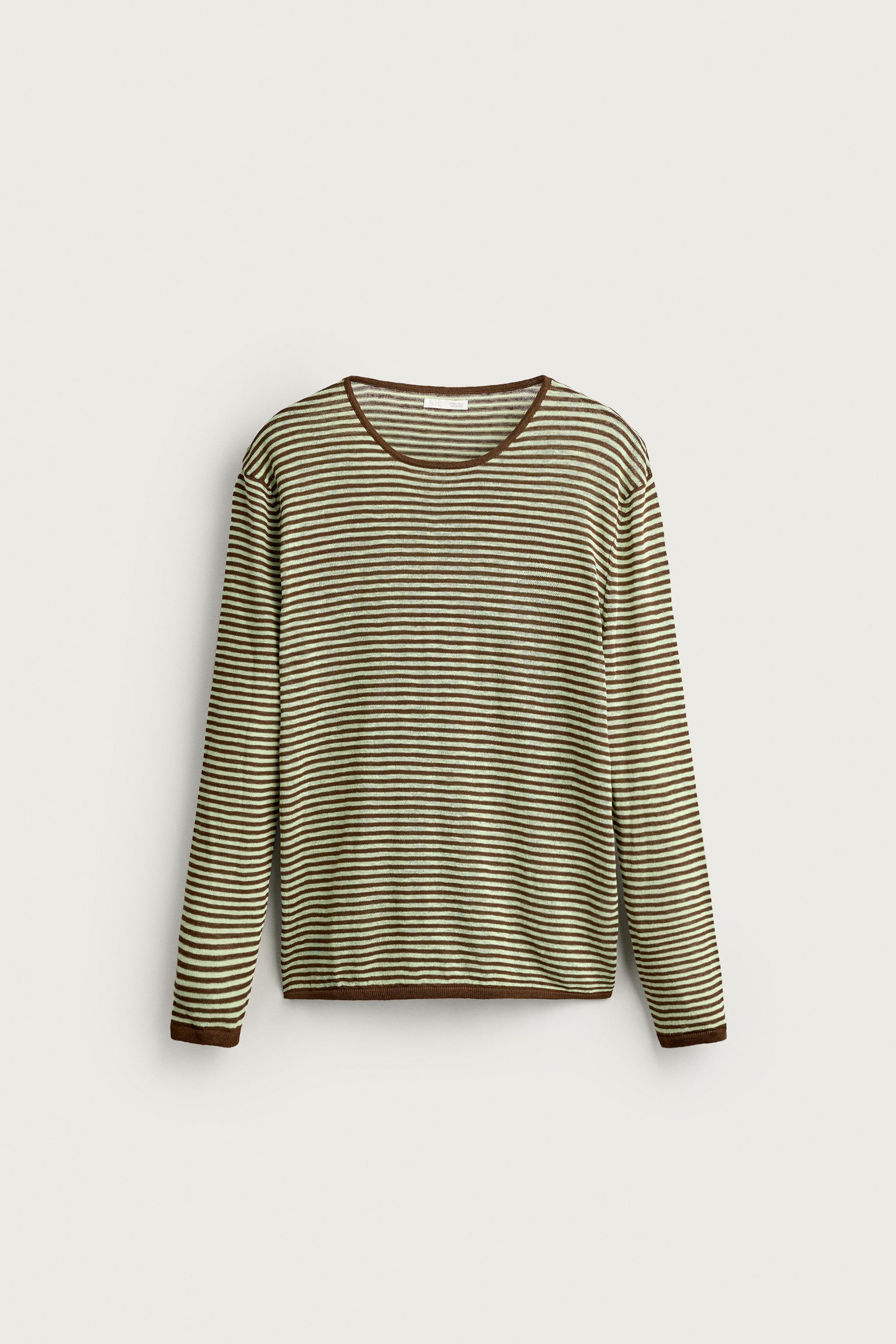 LIGHTWEIGHT STRIPED JACQUARD JUMPER — Brown / Green