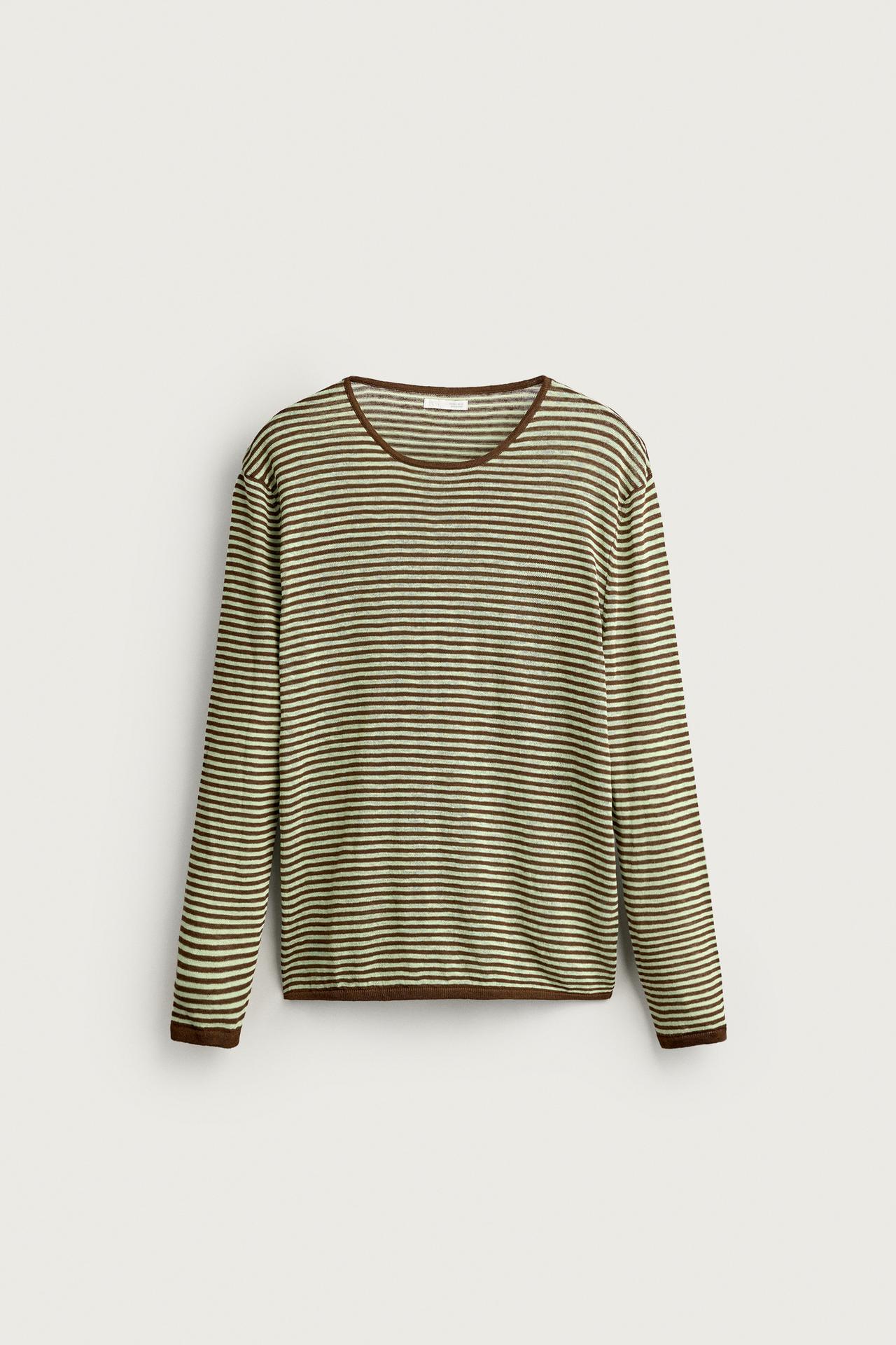 LIGHTWEIGHT STRIPED JACQUARD JUMPER — Brown / Green