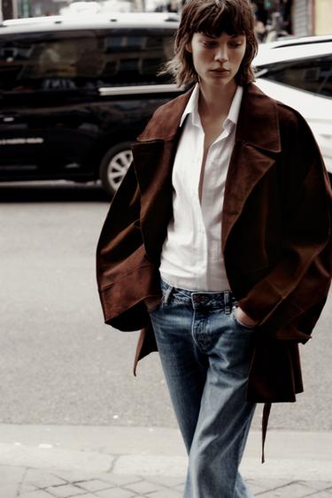 Zara OVERSIZED SUEDE SHORT TRENCH COAT - Brown - Image 0