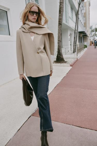 BLAZER WITH DRAPED NECK - Sand by Zara