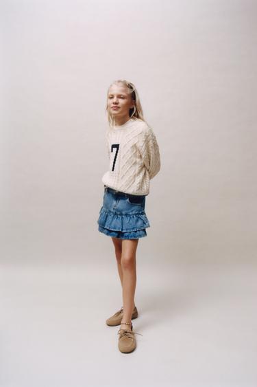 Zara DENIM SKIRT WITH RUFFLES - Blue