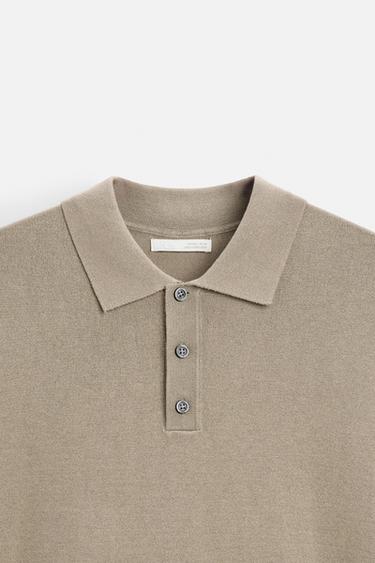 POLO EN MAILLE MÉLANGE VISCOSE - Marron clair de Zara - Image 7