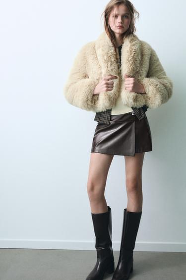 SHORT FAUX FUR COAT - Beige by Zara