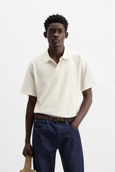 TEXTURED POLO SHIRT - Ecru by Zara