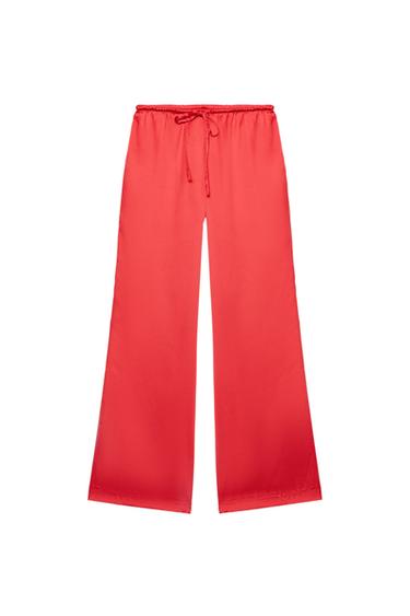 SATIN TROUSERS WITH DRAWSTRINGS - Red / Coral by Zara