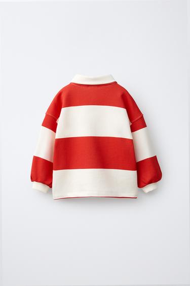 EMBROIDERED WHALE STRIPED POLO SHIRT - Red by Zara - Image 1