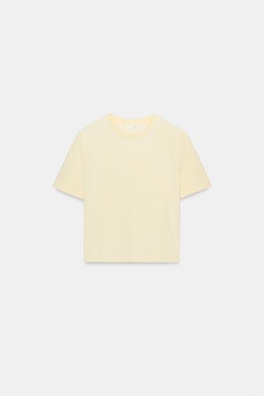 Zara SHORT SLEEVE CROPPED TOP - Light yellow