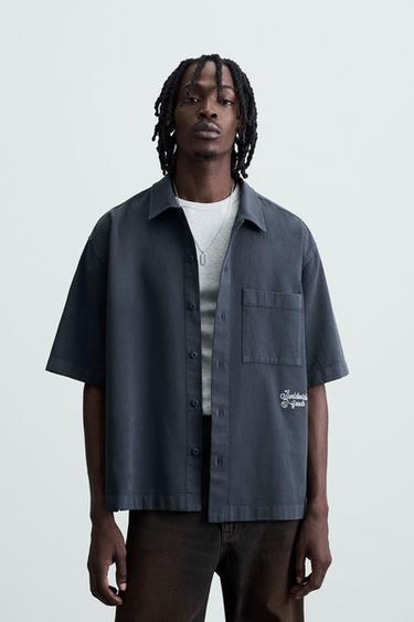 Zara EMBROIDERED TEXTURED OVERSHIRT - Ink blue