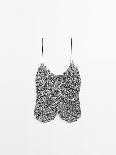 Zara Mouliné crochet knit top - Black