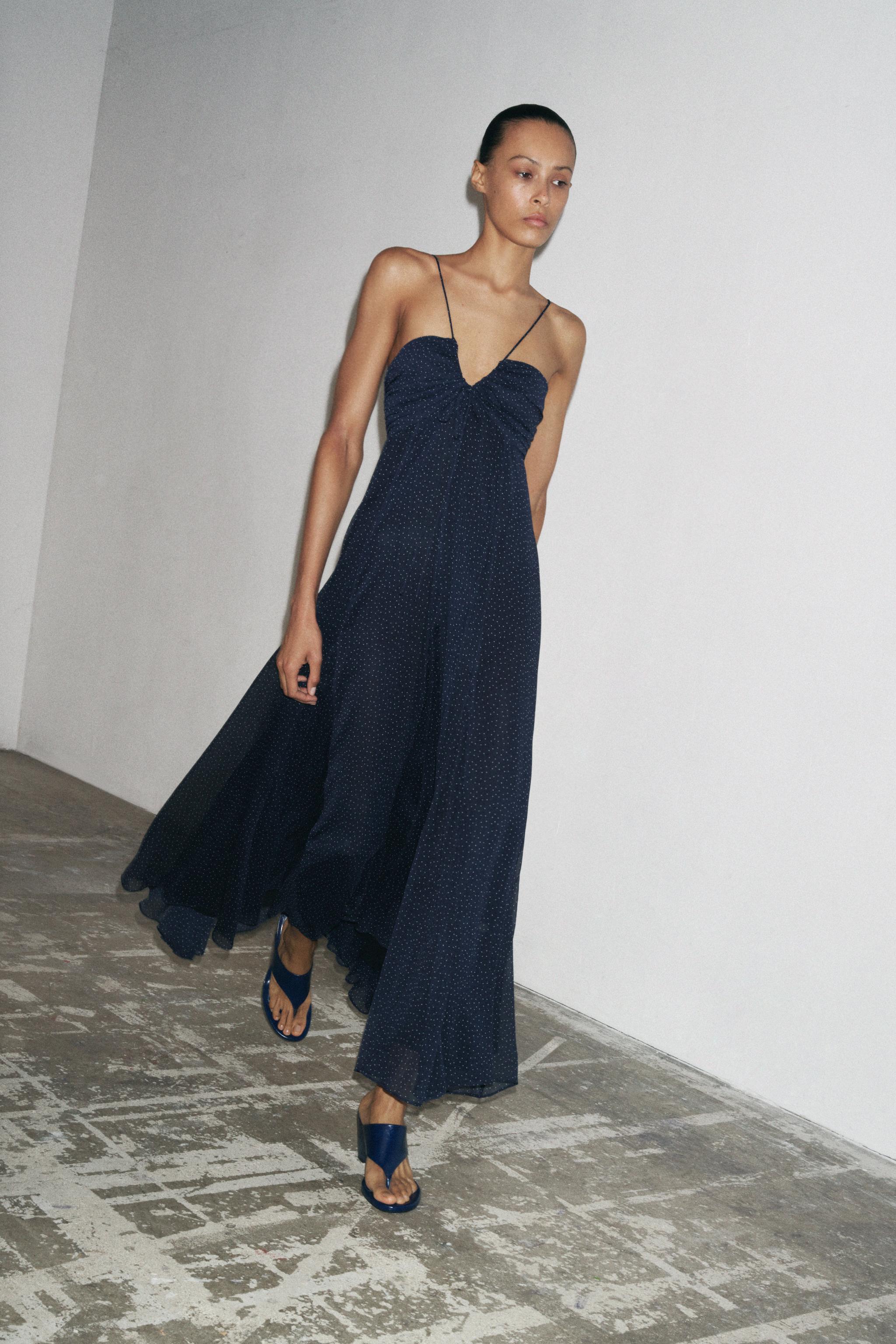 Vestido Largo Lunares Zara Vestido Azul Lunares Blancos Zara