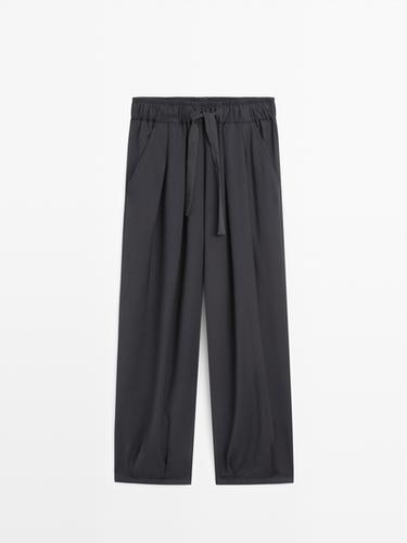 Zara Voluminous wide-leg pleated trousers - Navy blue - Image 0