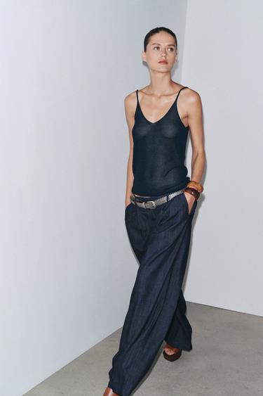 Zara STRAPPY KNIT TOP - Navy blue - Image 0