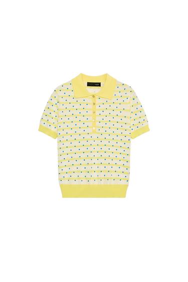 Zara STRIPED KNIT POLO WITH POLKA DOTS - Multicolored