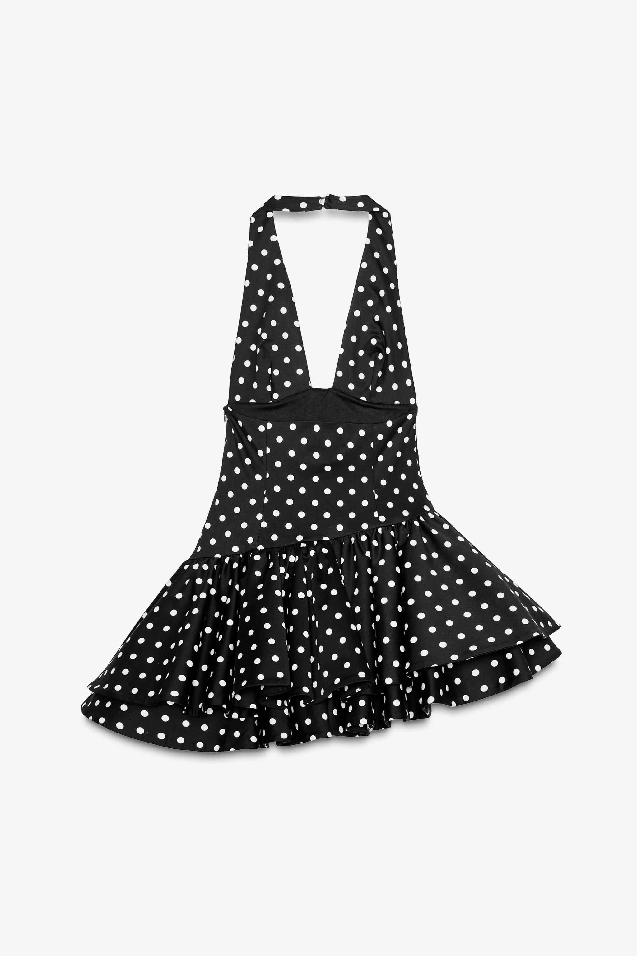 ZARA ドット柄フリルロンパースワンピース 3067/314 POLKA DOT RUFFLED JUMPSUIT DRESS - Black / White | ZARA