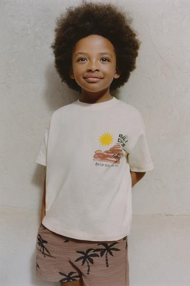 BEACH PRINT T-SHIRT - Oyster-white by Zara