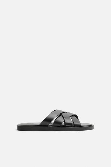 LEATHER STRAP SANDALS - Black by Zara
