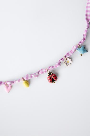 GINGHAM BEADED NECKLACE - Mauve by Zara - Image 1