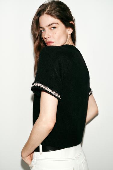 KNIT JUMPER WITH FAUX PEARLS - Black by Zara - Image 4