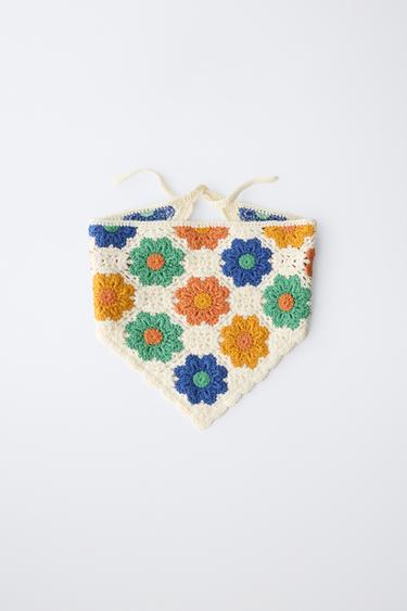 FLORAL CROCHET KNIT BANDANNA - Ecru by Zara - Image 0