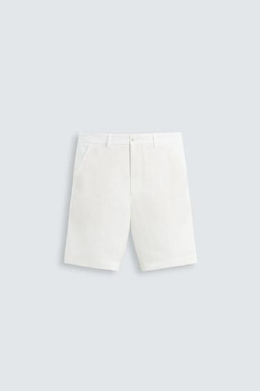 Zara 100% LINEN SHORTS - White