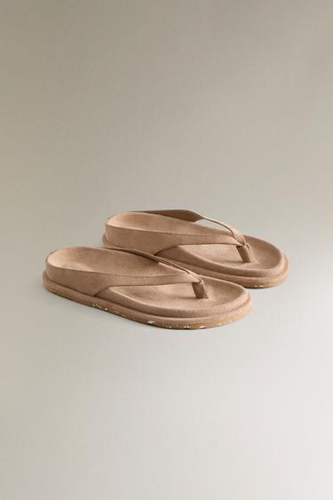 SANDALES PLATES CUIR - Beige de Zara - Image 1
