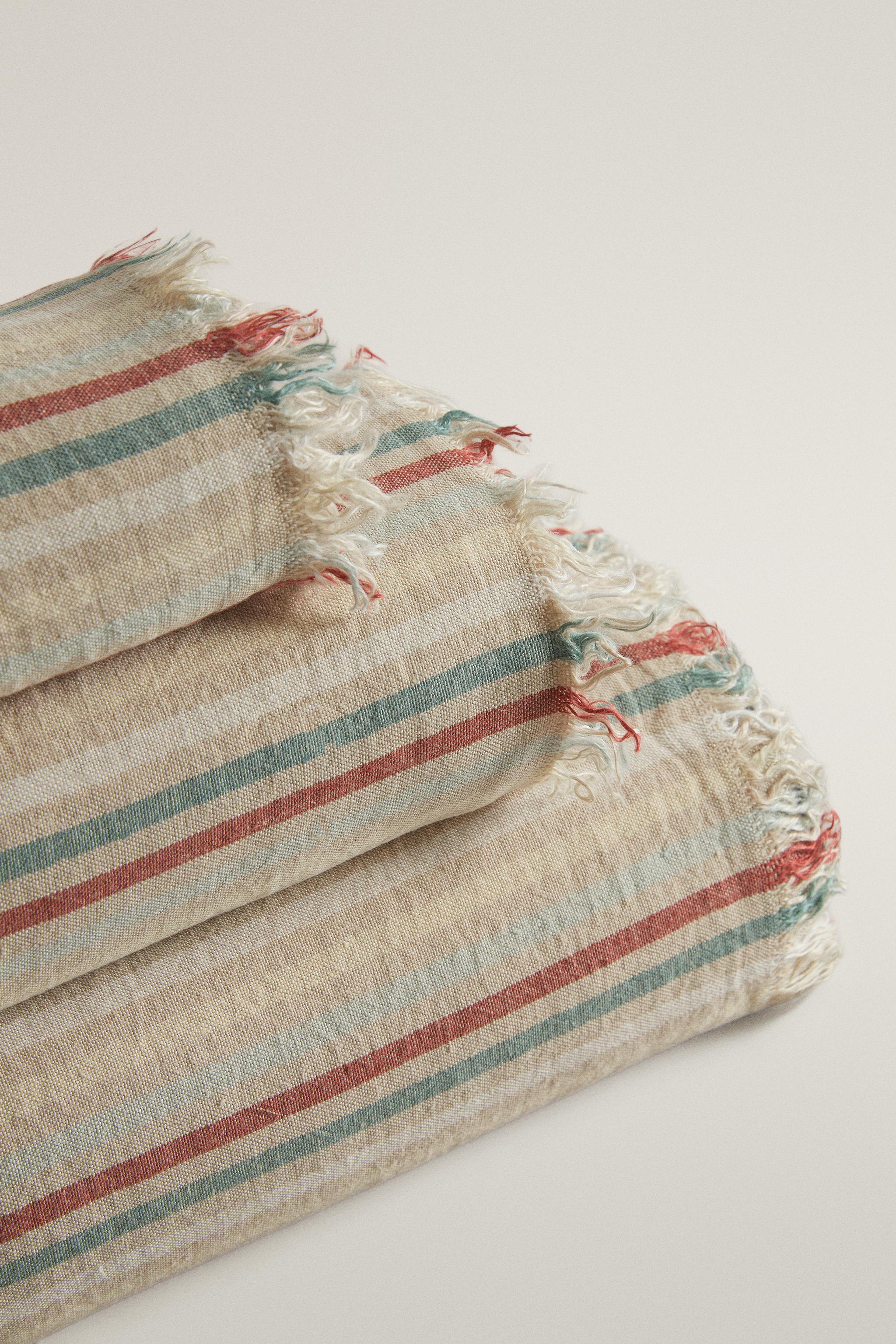 SERVIETTE DE BAIN EN LIN RAYURES