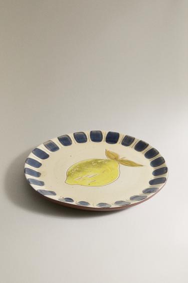 EARTHENWARE DESSERT PLATE WITH FRUIT DESIGN - Yellow by Zara - Image 1