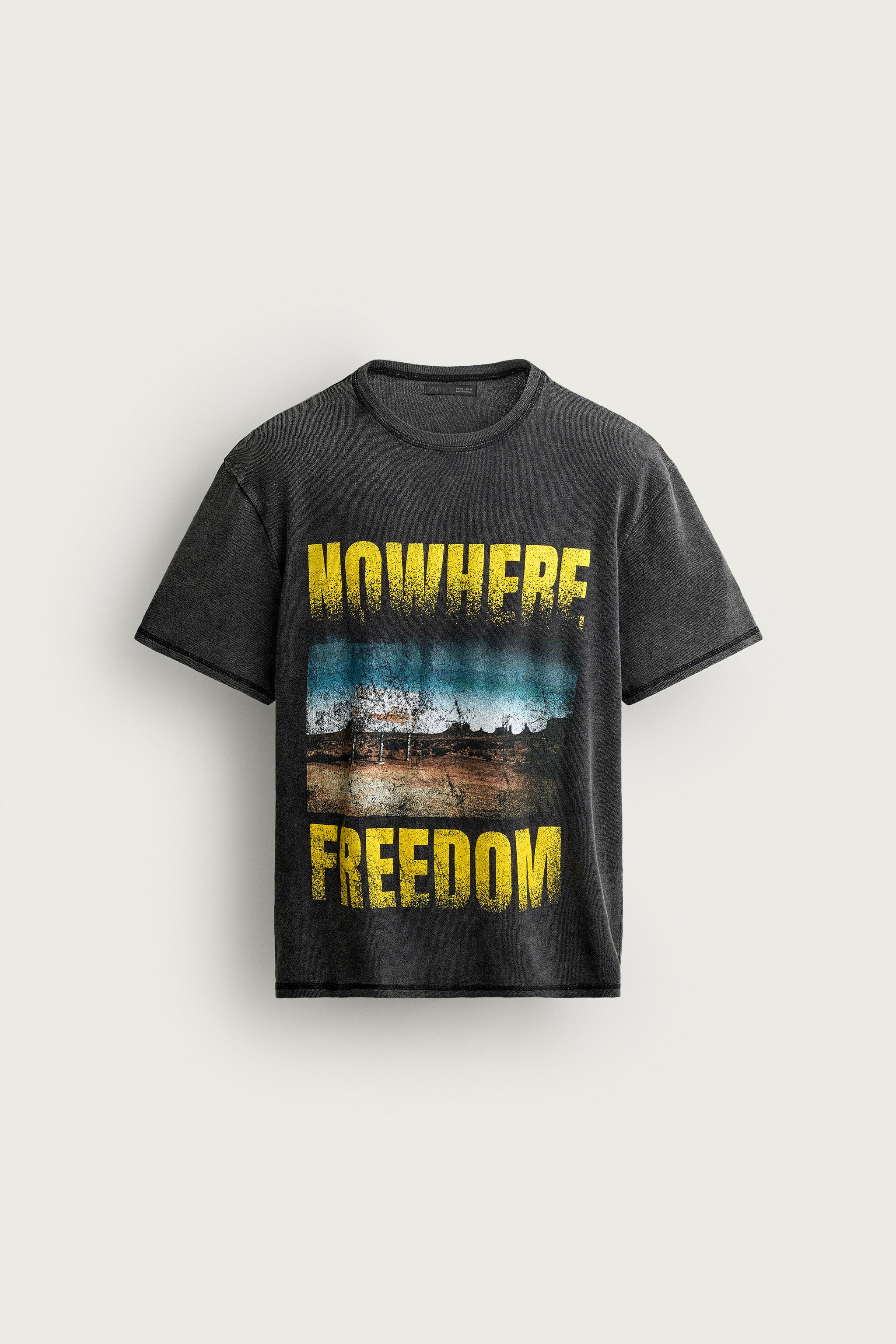 WASHED PRINTED KNIT T-SHIRT — Black
