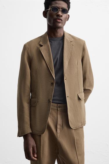 Zara WASHED SUIT BLAZER - Khaki