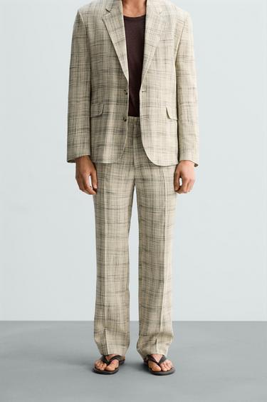 LIMITED EDITION CHECK SUIT TROUSERS - Beige by Zara
