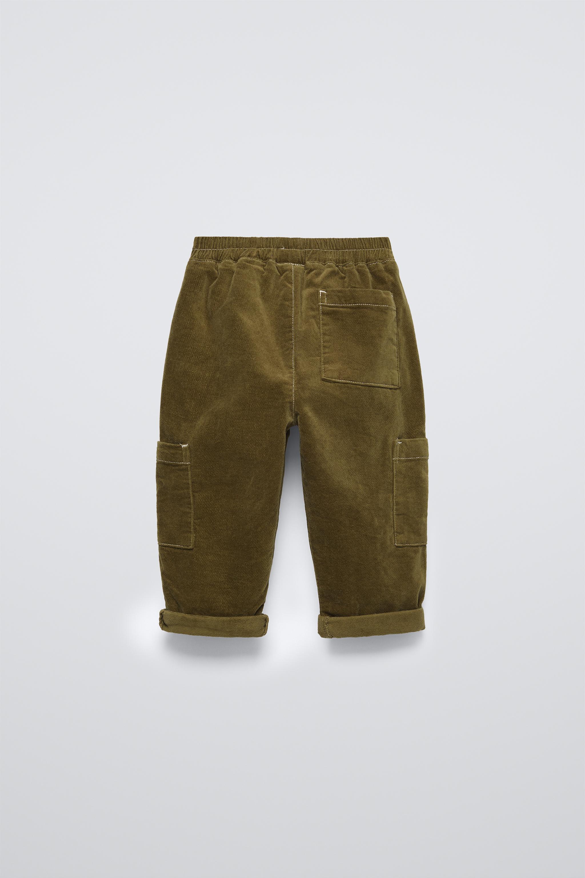 LINED NEEDLECORD CARGO TROUSERS Olive green ZARA Spain