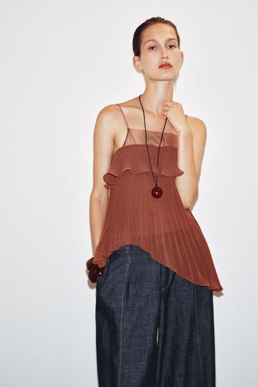 TOP PLISSÉ À VOLANT - Orange brûlé de Zara