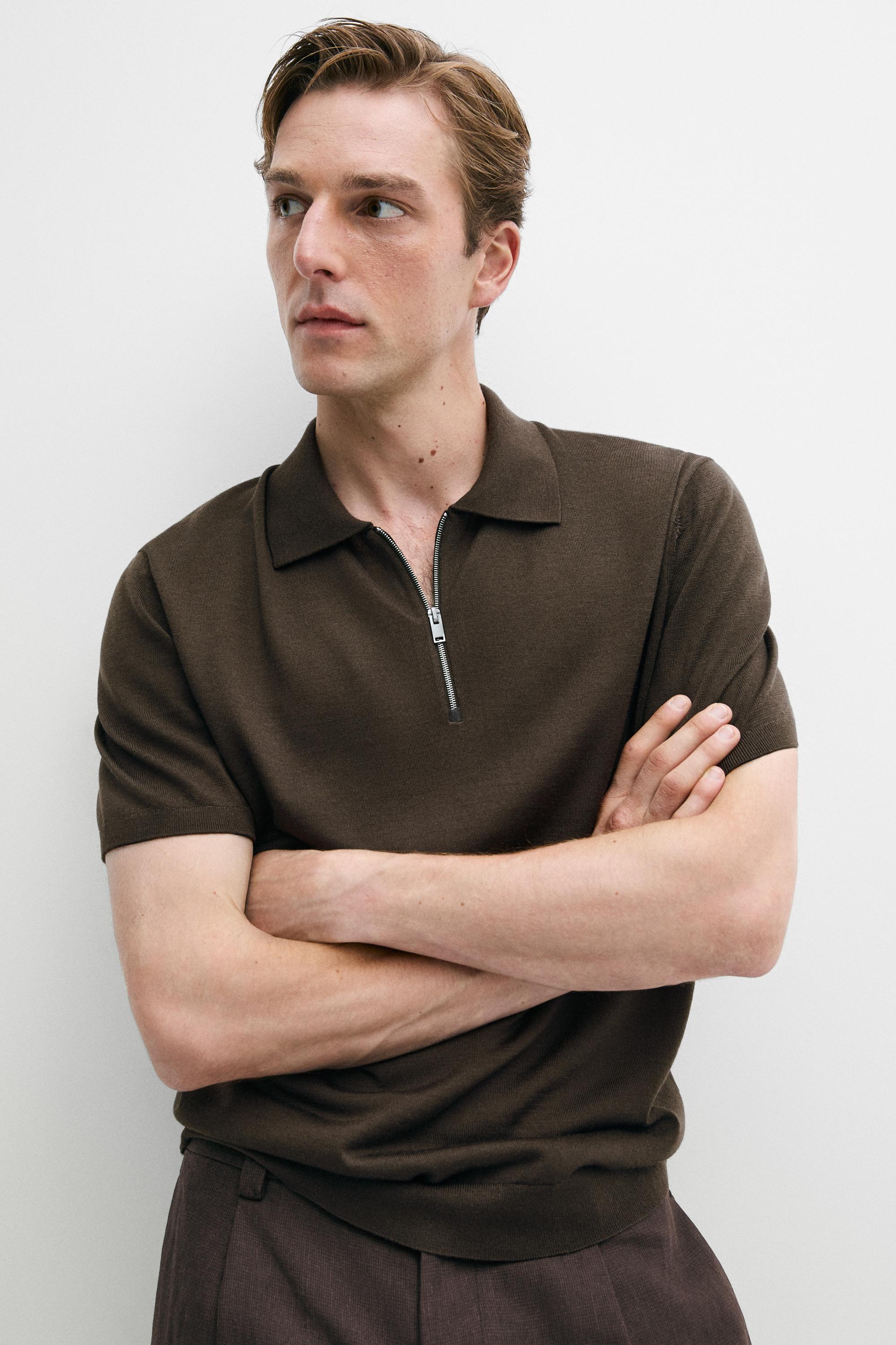 Wool blend zip-detail polo shirt