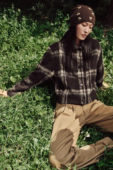 Zara 30% 羊毛格紋外套 - 黑色