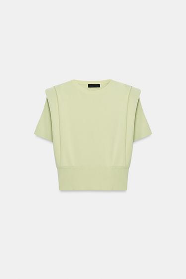 KNIT TOP WITH SHOULDER PADS - Pastel green by Zara