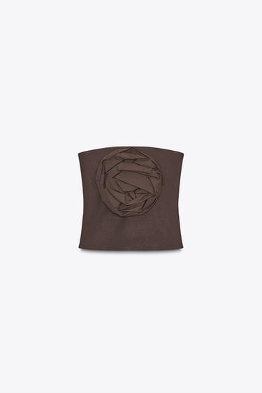 FLOWER BANDEAU TOP - Brown by Zara - Image 3