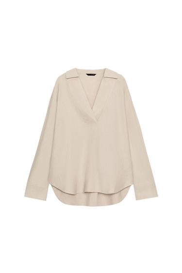 بلوزة واسعة من الكتان - بيج فاتح الخاص بـ Zara