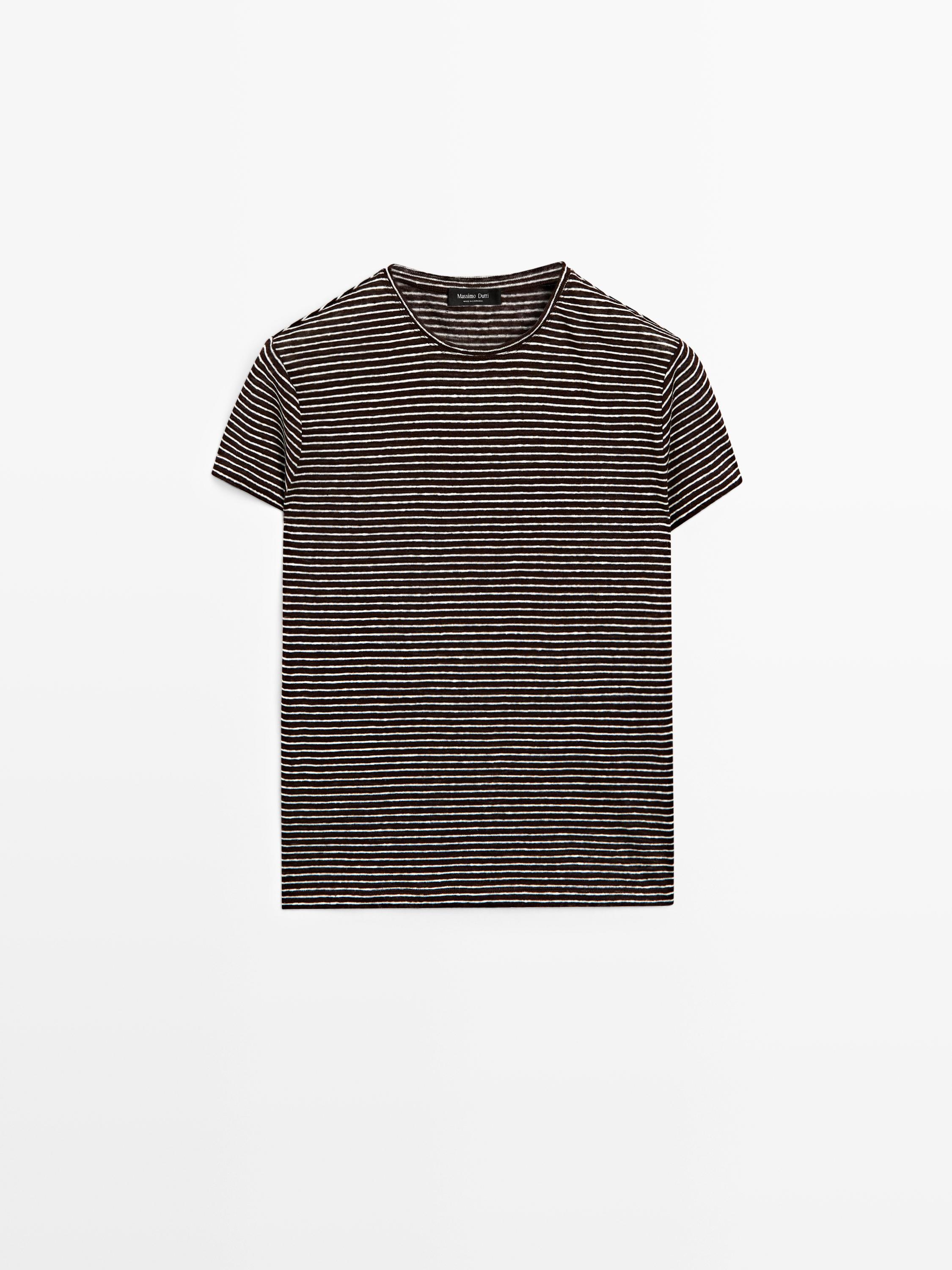 100% linen regular fit striped T-shirt