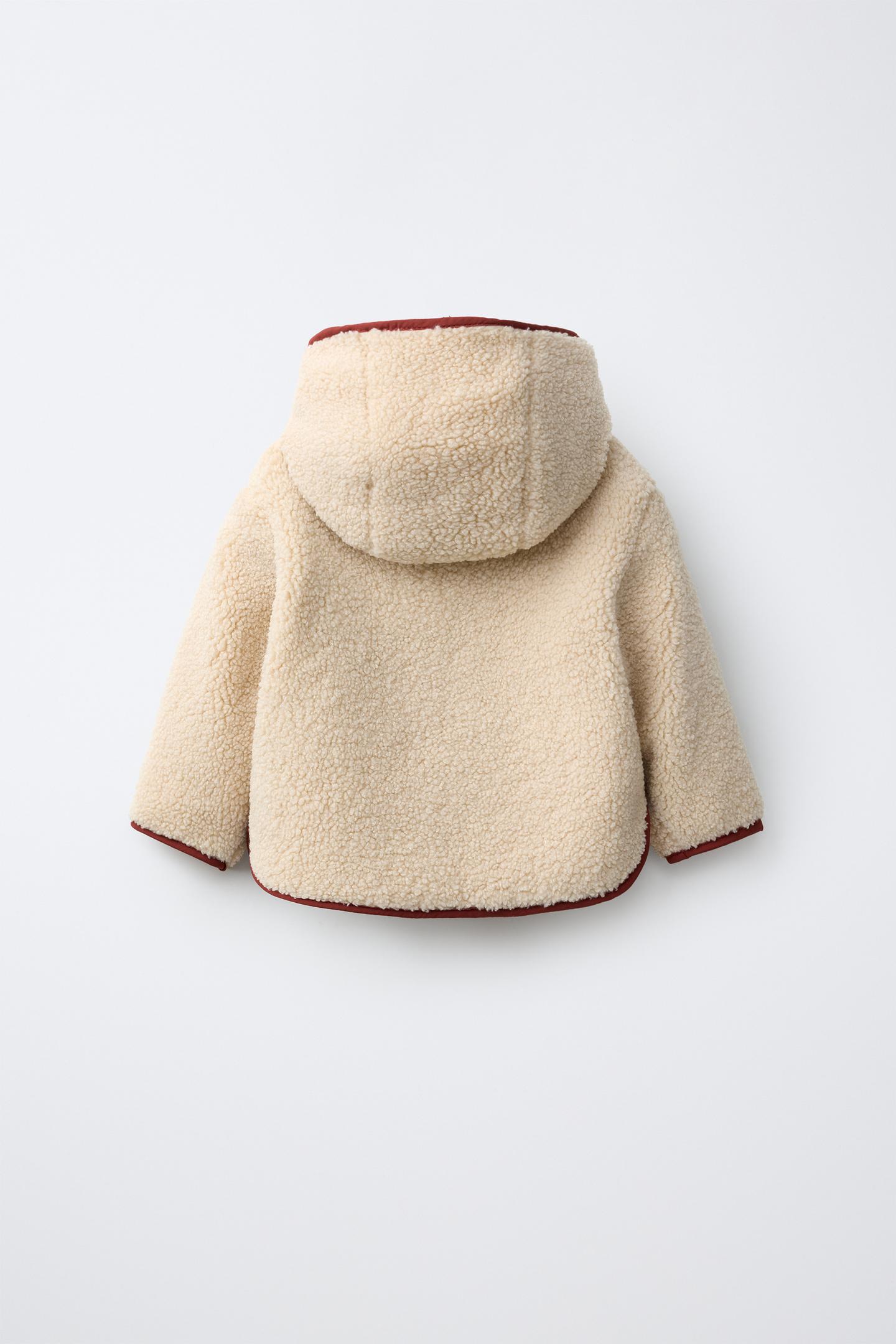 Детская куртка Zara Colorblock Shearling, цвет: Кирпичный — фото 2