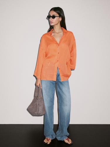 Zara Oversize ramie blend shirt - Brick