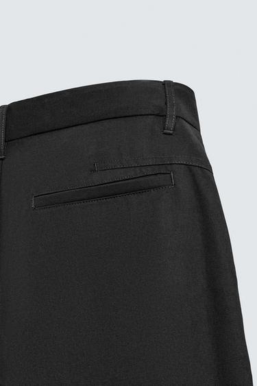 COTTON-LYOCELL PLEATED TROUSERS - Charcoal by Zara