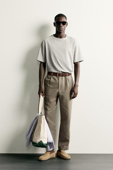 PANTALÓN RELAXED FIT ALGODÓN - LINO - Khaki de Zara - Imagen 0