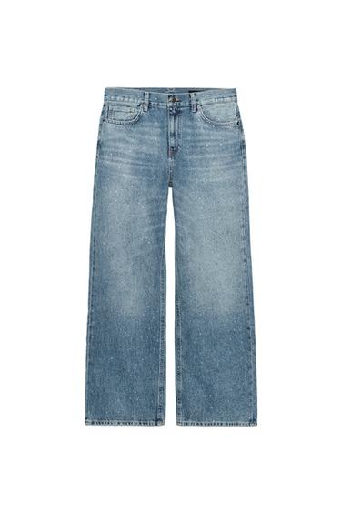 ZW COLLECTION MID-WAIST WIDE-LEG JEANS WITH RHINESTONES - Mid-blue by Zara