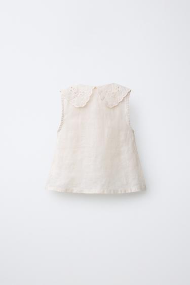 100% LINEN BLOUSE WITH LACE COLLAR - Ecru by Zara - Image 1