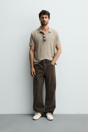 REGULAR FIT STRIPED JACQUARD POLO SHIRT - camel by Zara