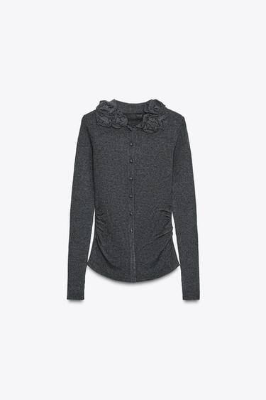 CHAQUETA PUNTO FLORES CON LANA - Gris antracita de Zara - Imagen 0